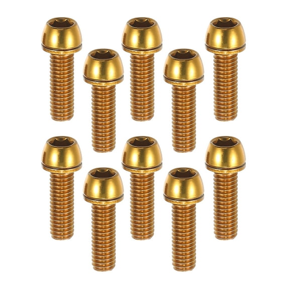 Unique Bargains 10 Pcs Tapered Bolts Screws for MTB Bike Bicycle Stem M6x20mm Socket Head Cap Bolts Steel Gold Tone