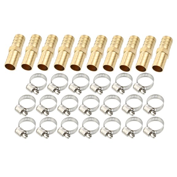 Unique Bargains 10 Set 16mm Hose Barb Barbed Tube Pipe Fitting Copper Hose Fitting Connectors with Clamps
