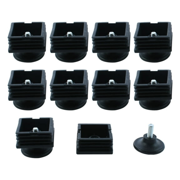 Unique Bargains 10 Sets M8 Threaded 38mm Base Leveling Foot Feet Plastic Square Tube Insert Kit
