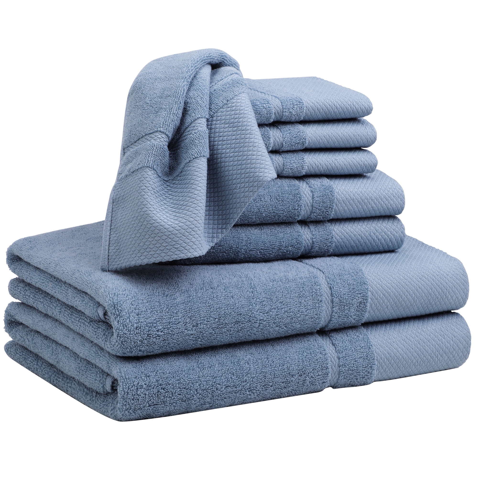 Unique Bargains 100% Combed Cotton 8 Piece Towel Set Soft 600 GSM Luxury Absorbent Steel Blue