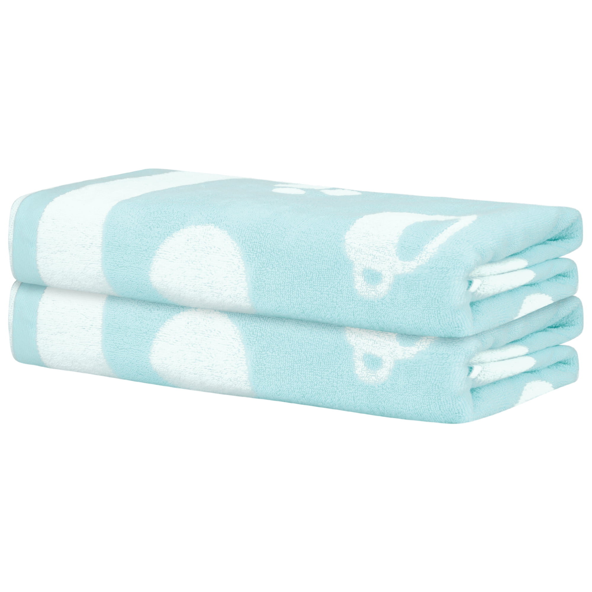 Unique Bargains 100% Cotton 2 Pack Solid Bath Towels Quick Dry and Absorbent Blue Bear