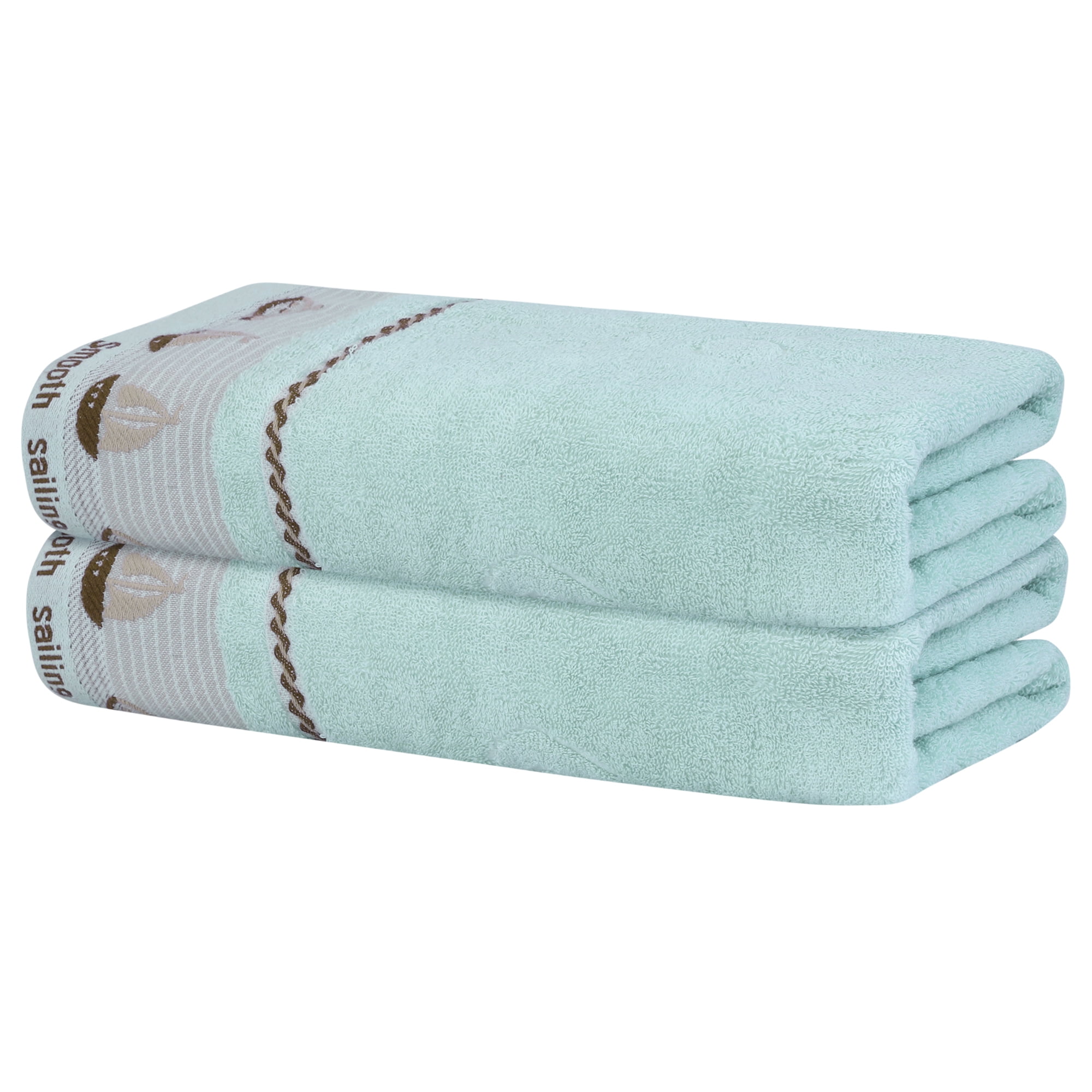 Unique Bargains 100% Cotton 2 Pack Solid Bath Towels Quick Dry and Absorbent Blue