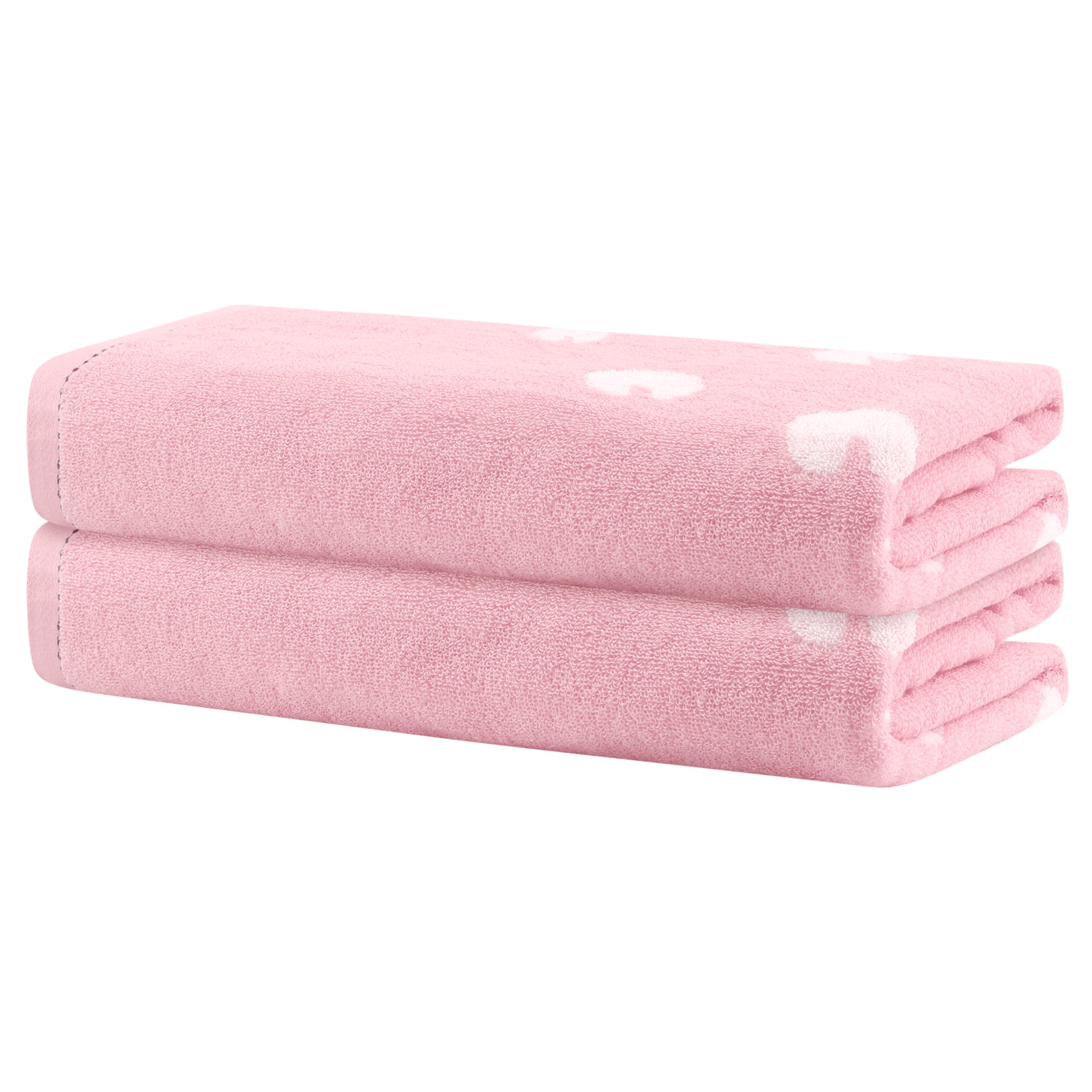 Unique Bargains 100% Cotton 2 Pack Solid Bath Towels Quick Dry and Absorbent Pink Sheep