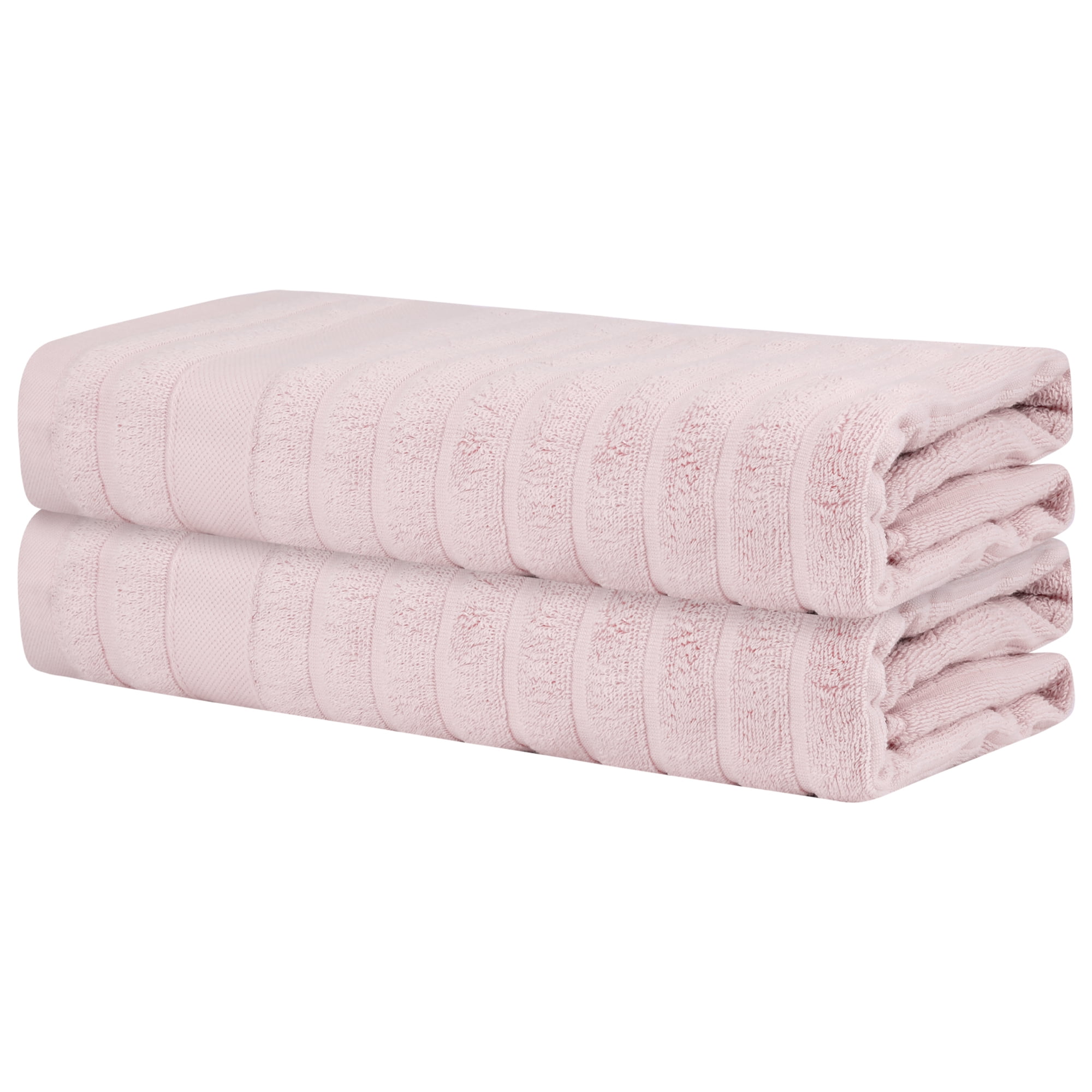 Unique Bargains 100% Cotton 2 Pack Solid Bath Towels Quick Dry and Absorbent Pink