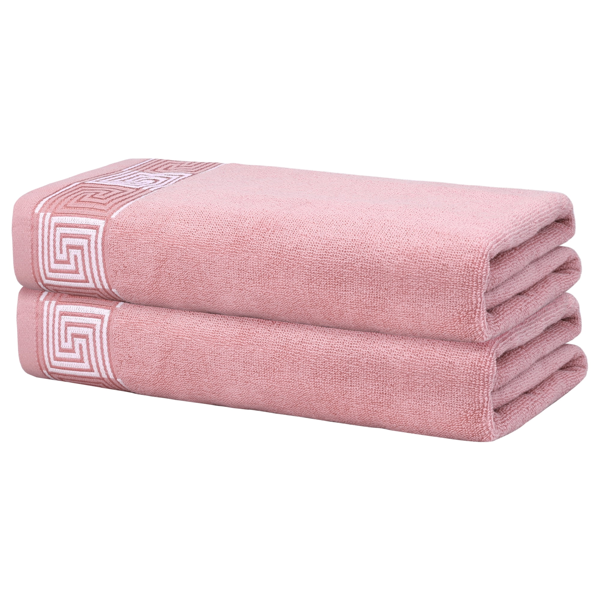Unique Bargains 100% Cotton 2 Pack Solid Bath Towels Quick Dry and Absorbent Pink