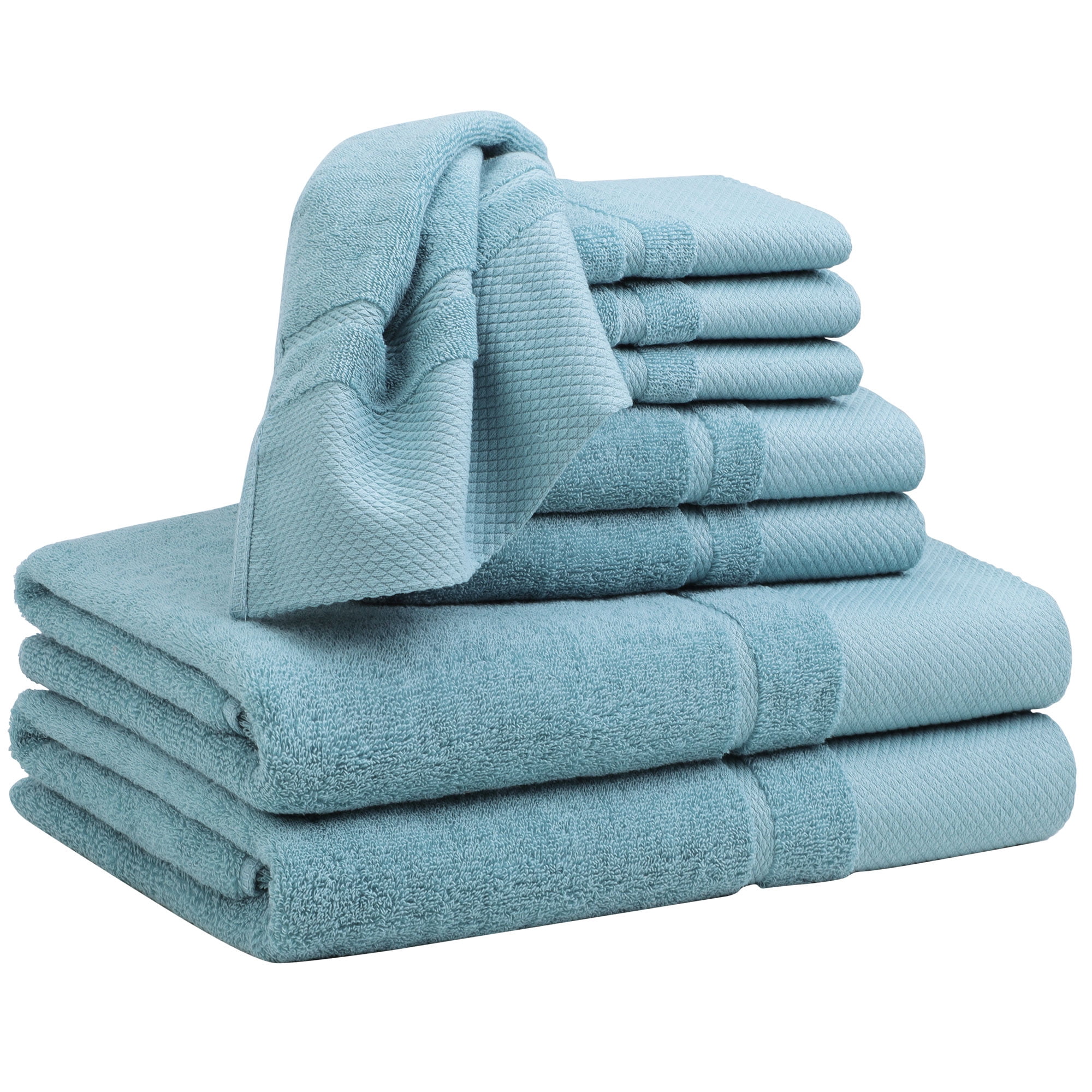 Unique Bargains 100% Cotton 600 GSM Absorbent 8Pcs Bath Towels Set Steel  Blue