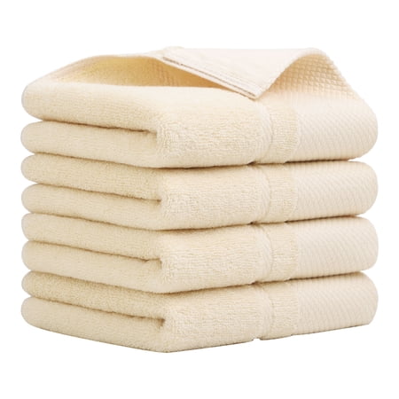 Unique Bargains 100% Cotton Absorbent Hand Towel Set 14"x30" Champagne 4 Pcs
