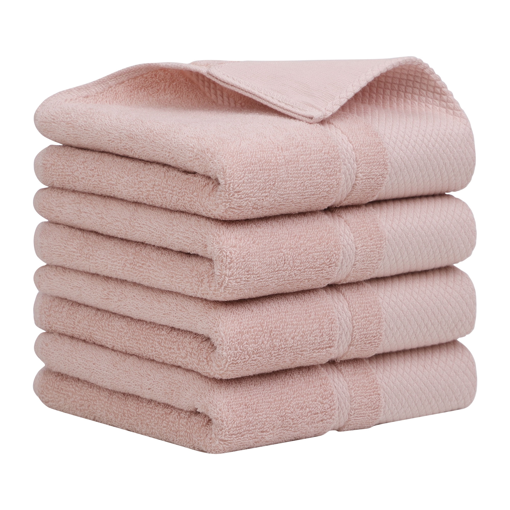 Unique Bargains 100% Cotton Absorbent Hand Towel Set 14"x30" Misty Rose 4 Pcs