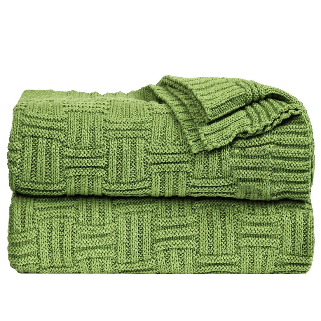 Unique Bargains 100 Cotton Cable Knit Sofa Throw Blanket, Green