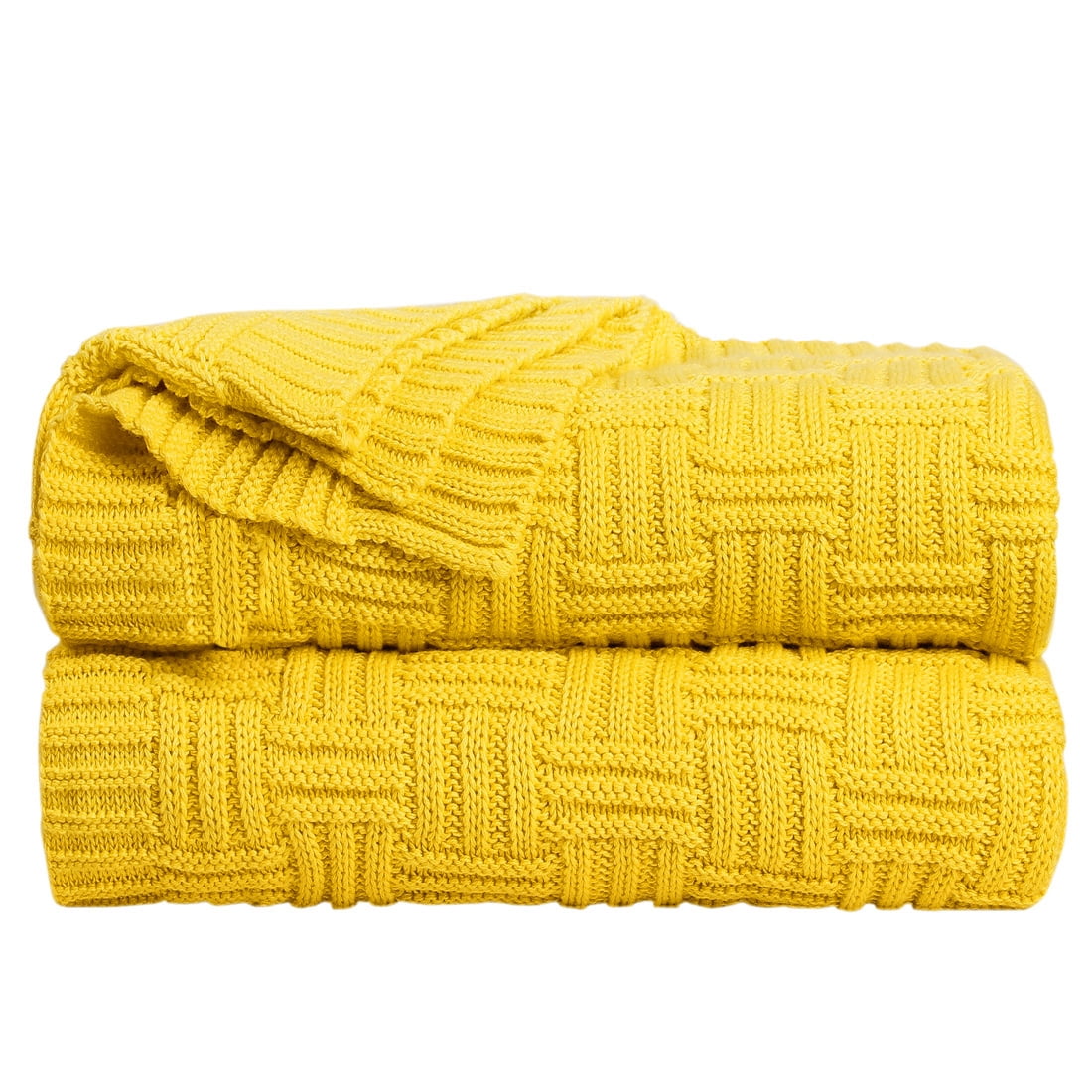 Unique Bargains 100% Cotton Cable Knit Sofa Throw Blanket Yellow 47" x 70"