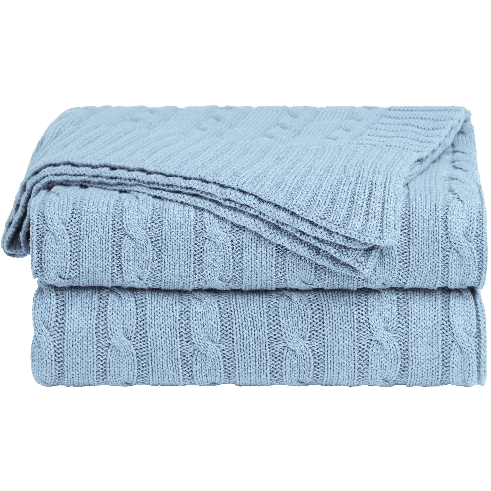 Unique Bargains 100 Cotton Cable Knit Throw Bed Blanket Columbia Blue 51 x 59 Walmart