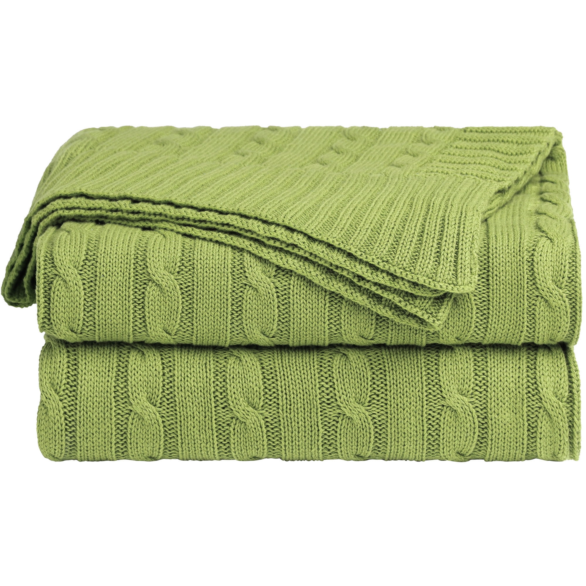 Unique Bargains 100% Cotton Cable Knit Throw Bed Blanket Green 51" x 59"