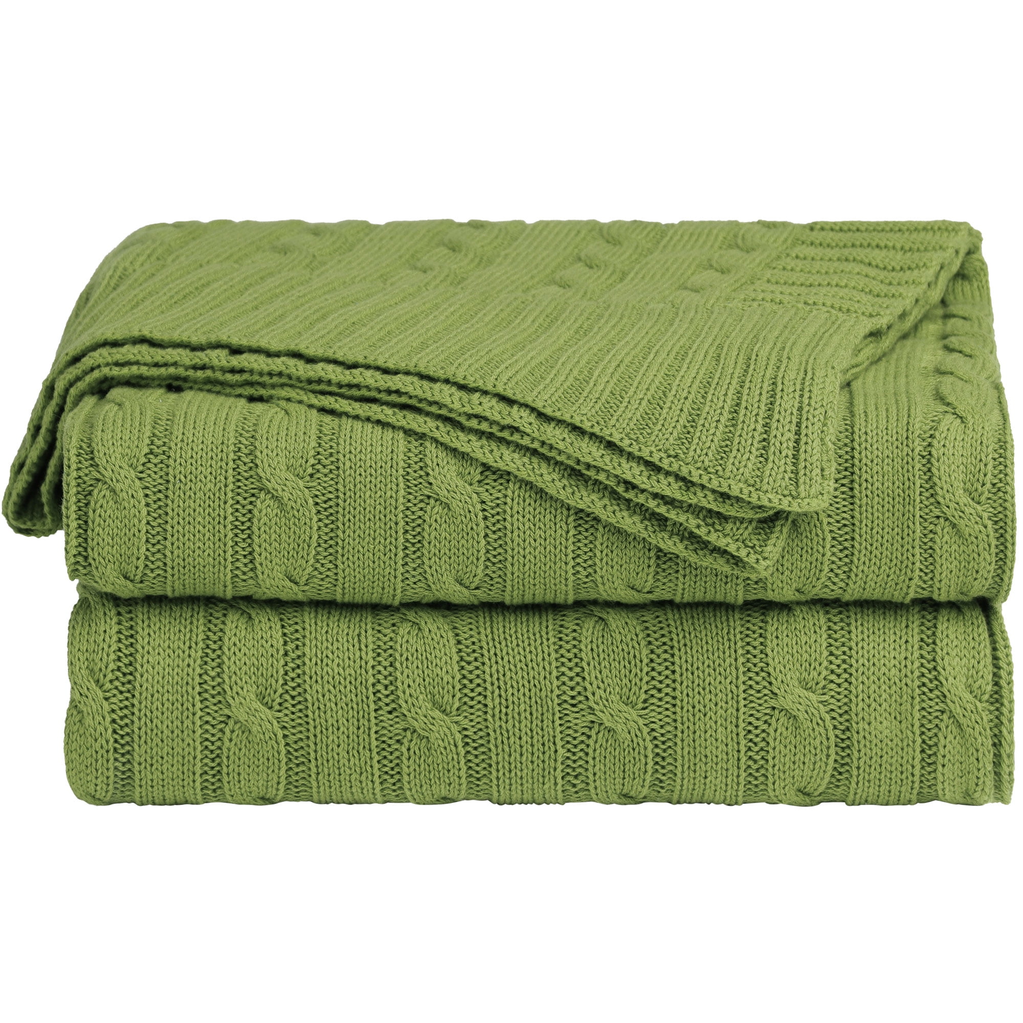 Unique Bargains 100 Cotton Cable Knit Throw Bed Blanket Green 60" x 78