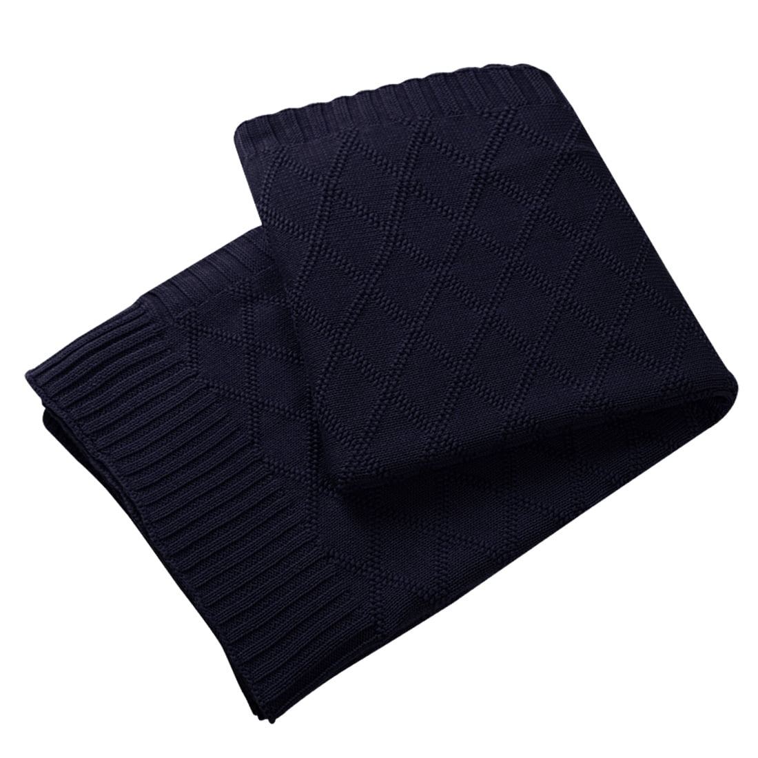Unique Bargains 100 Cotton Cable Knit Throw Blanket, 50" x 60", Navy