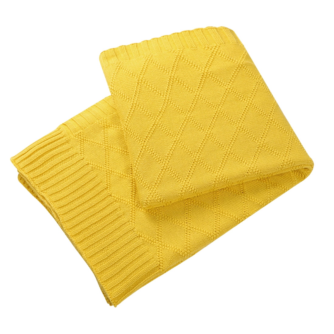 Unique Bargains  100% Cotton Cable Knit Throw Blanket Yellow 50" x 60"
