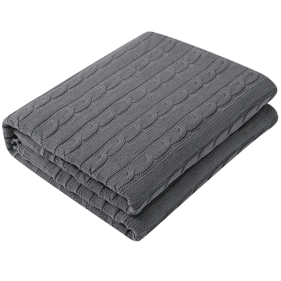Unique Bargains 100% Cotton Soft Cable Knit Blanket Dark Grey Throw(47" x 70")