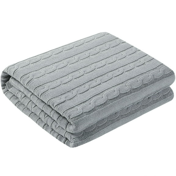 Unique Bargains 100% Cotton Soft Cable Knit Blanket Grey Throw(47" x 70")