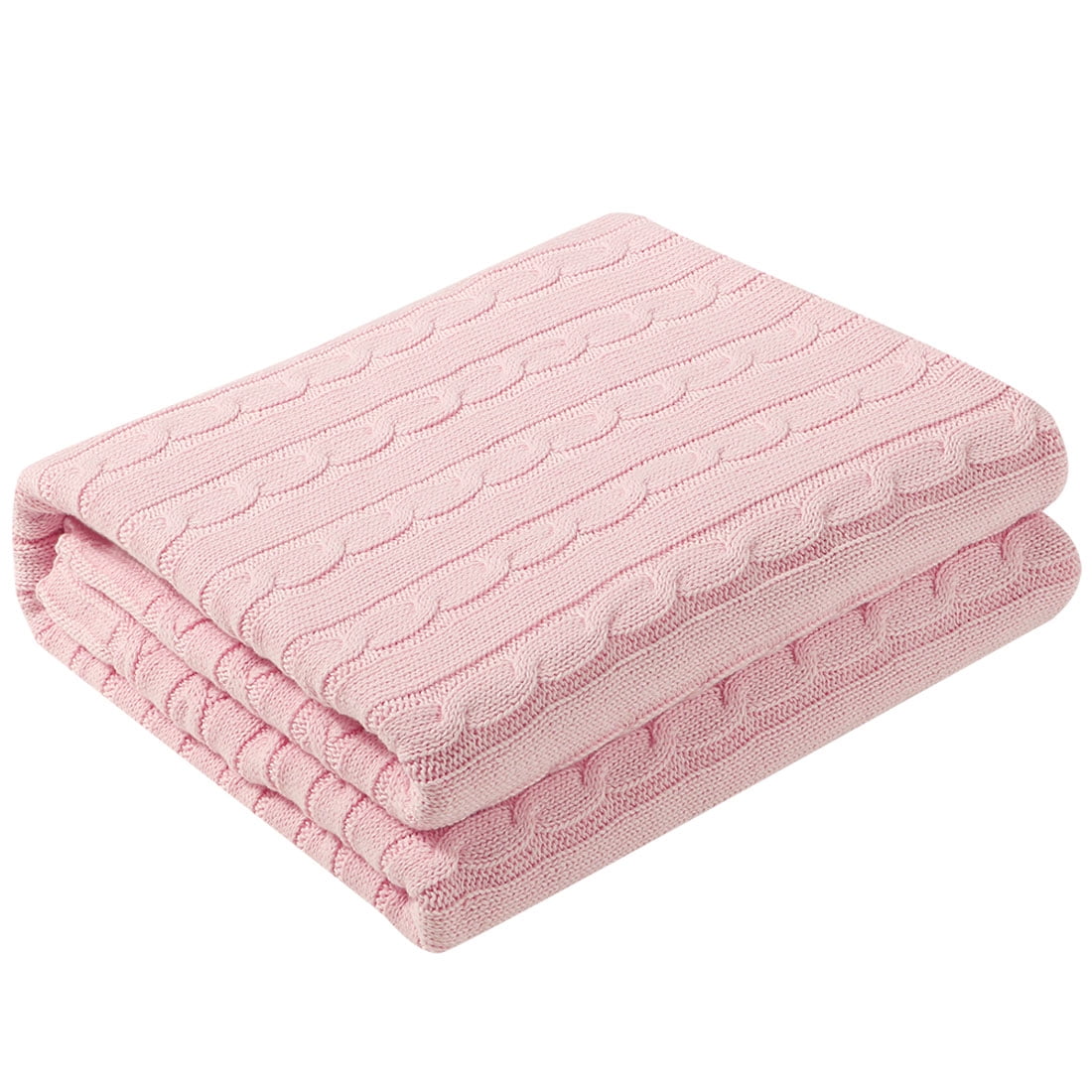 Unique Bargains 100% Cotton Soft Cable Knit Blanket Pink Throw(47" x 70")