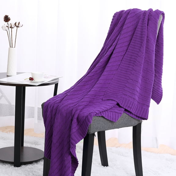 Unique Bargains 100% Cotton Soft Cable Knit Blanket Purple Throw(47" x 70")