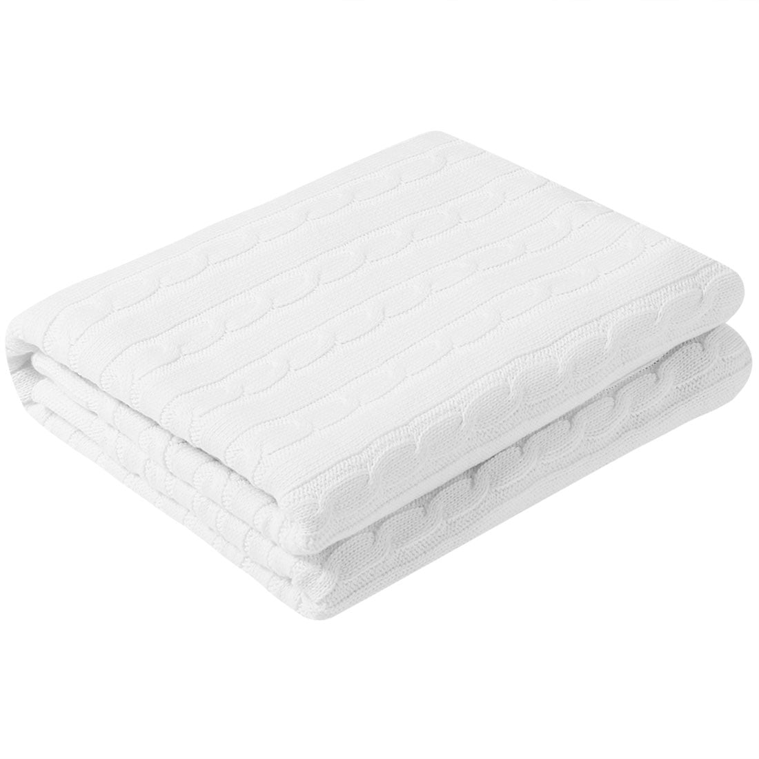 Unique Bargains 100% Cotton Soft Cable Knit Blanket White Throw(47" x 70")