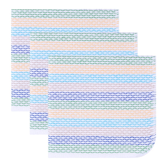 Unique Bargains 100% Cotton Striped Cleaning Cloths Blue Green Yellow 14" x 14"