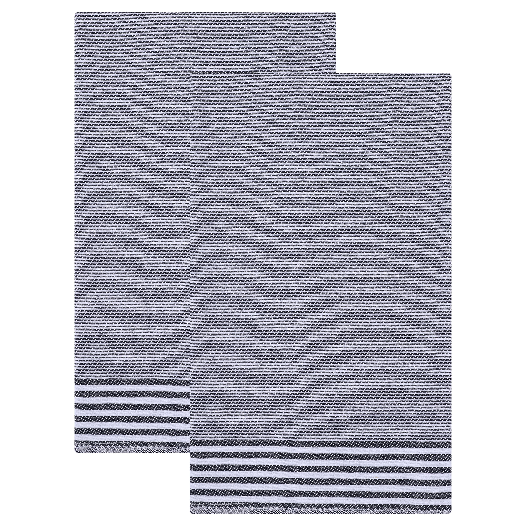 Unique Bargains 100% Cotton Striped Kitchen Towels Black 26" x 18"