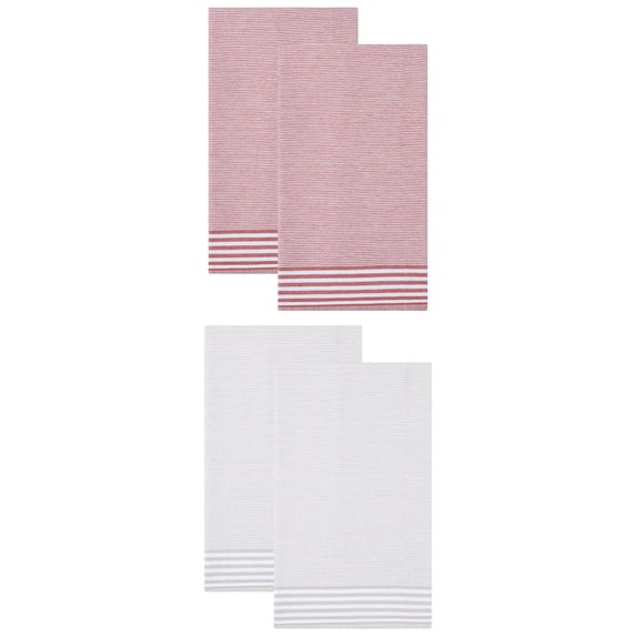Unique Bargains 100% Cotton Striped Kitchen Towels Khaki 4 Pack Khaki/Orange 26" x 18"