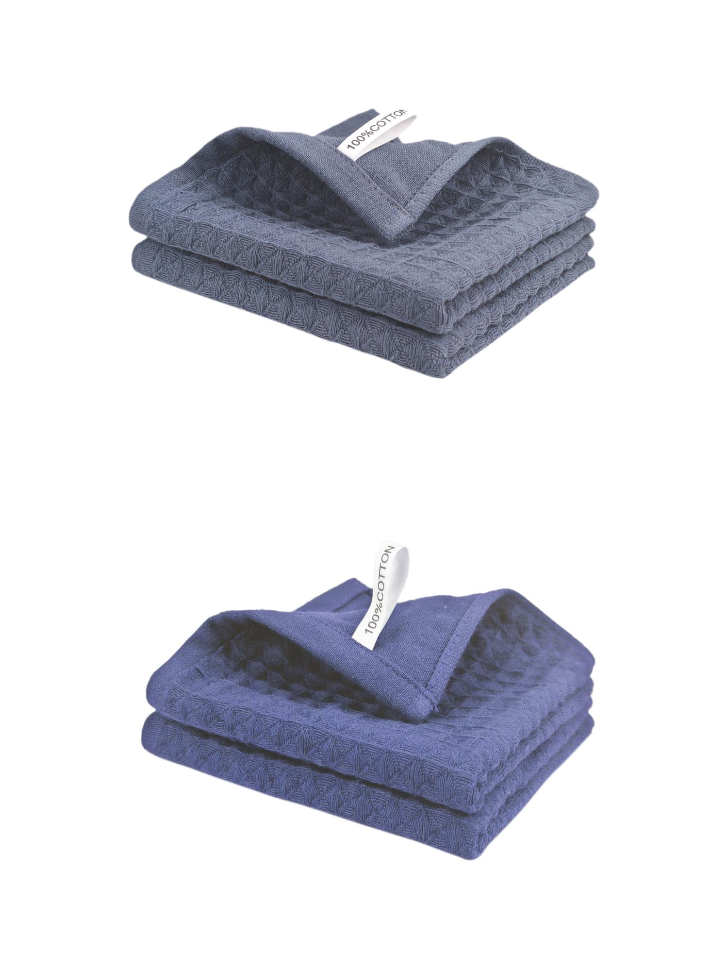 Unique Bargains 100% Cotton Waffle Weave Kitchen Towels 4 Pack Grey/Blue 12" x 12"