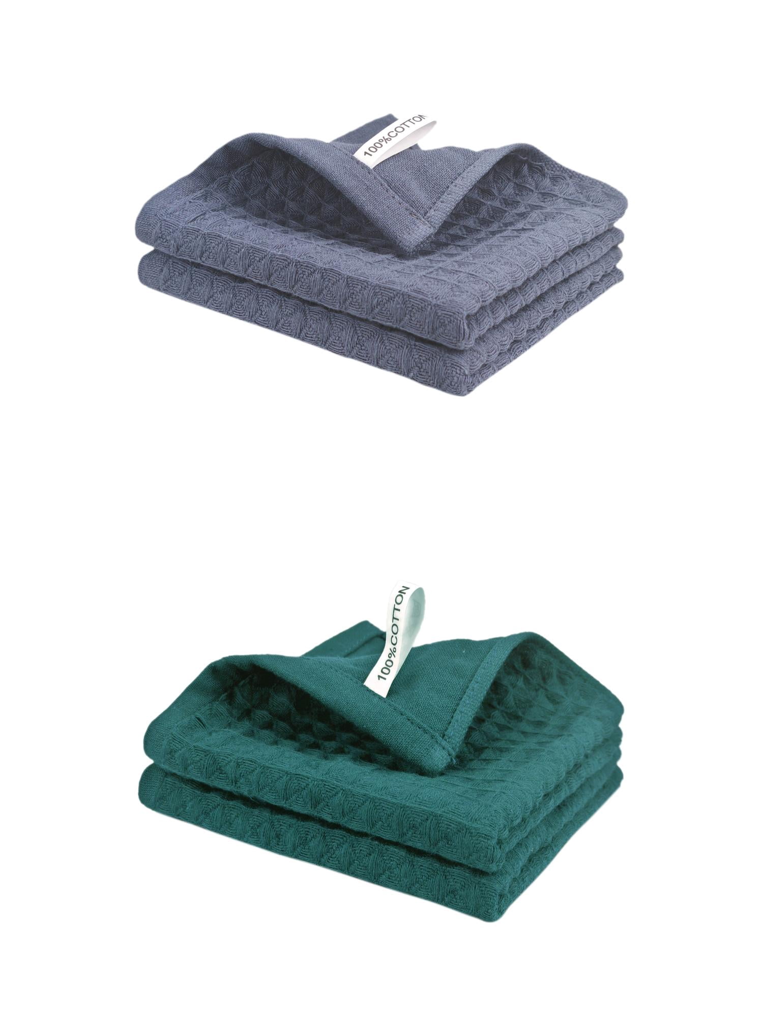 Unique Bargains 100% Cotton Waffle Weave Kitchen Towels 4 Pack Grey/Green 12" x 12"