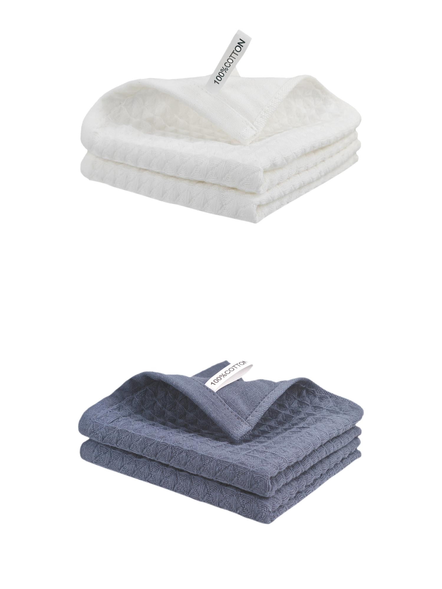 Unique Bargains 100% Cotton Waffle Weave Kitchen Towels 4 Pack Grey/Ivory 12" x 12"