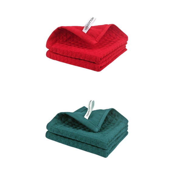 Unique Bargains 100% Cotton Waffle Weave Kitchen Towels 4 Pack Red/Green 12" x 12"