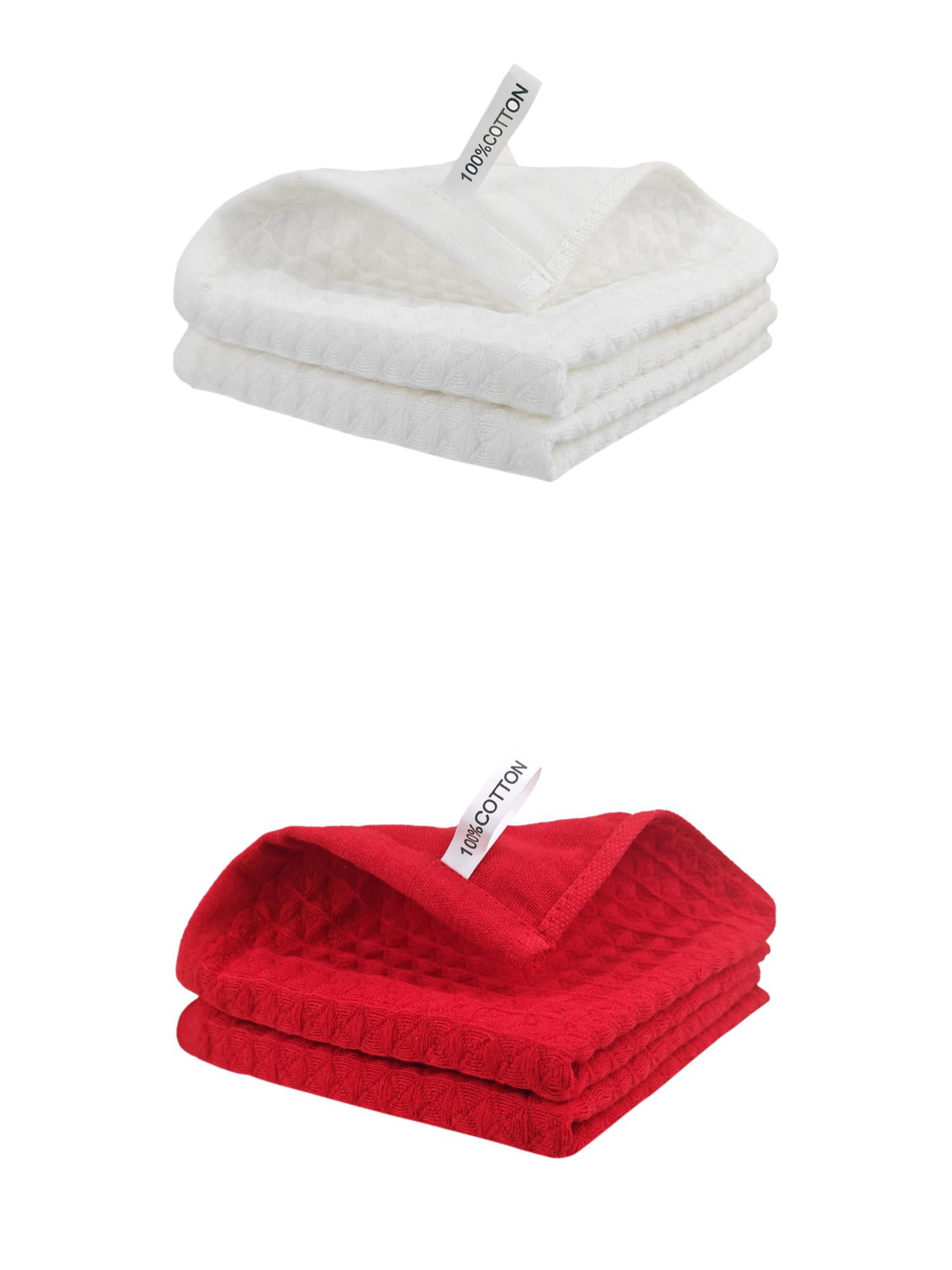 Unique Bargains 100% Cotton Waffle Weave Kitchen Towels 4 Pack Red/Ivory 12" x 12"