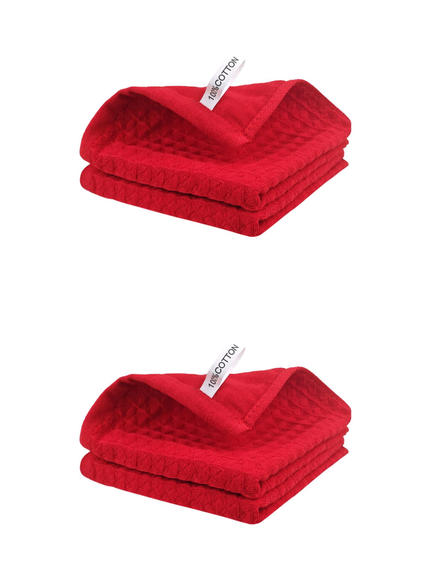 Unique Bargains 100% Cotton Waffle Weave Solid color Kitchen Towels 4 Pack Red 12" x 12"