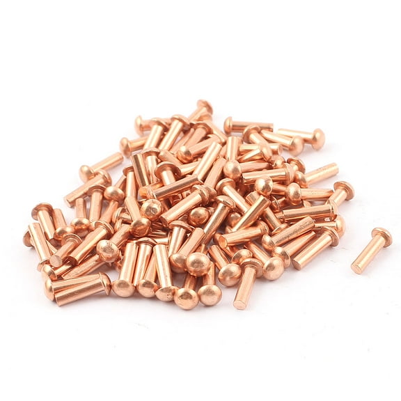Unique Bargains 100 Pcs 1/8' x 25/64' Round Head Copper Solid Rivets Fasteners