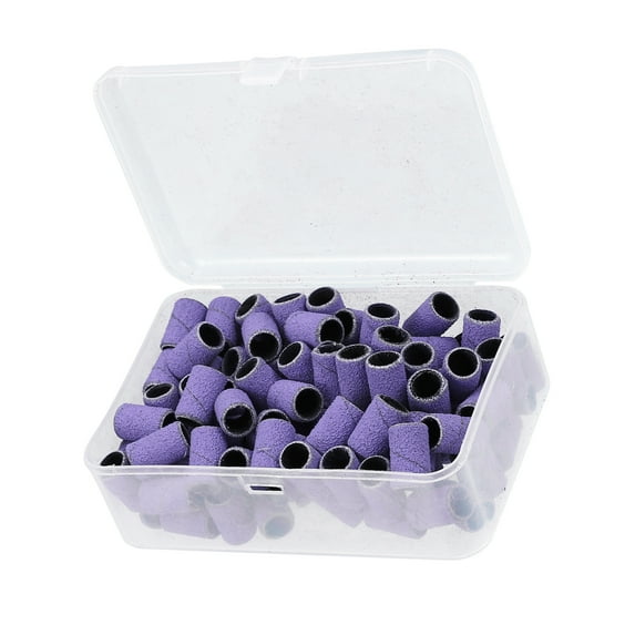 100 Pieces 120 Grit Sanding Bands Set with Free Box, Drum Sander Sanding Sleeves for Nail Sanding Tools Purple