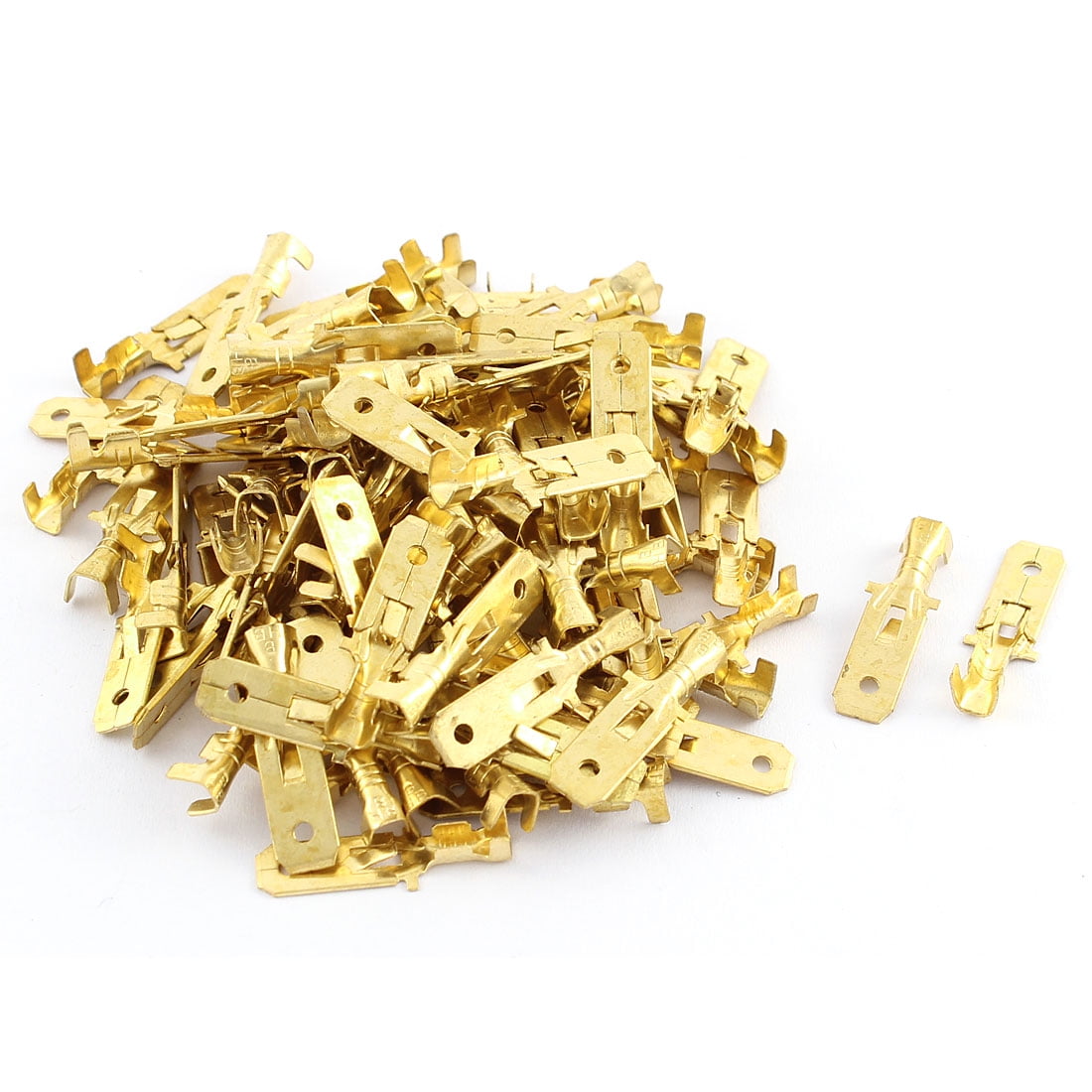 Unique Bargains 100Pcs 6.3mm 24mm Metal Male Brass Spade Crimp Terminals Wiring Connectors