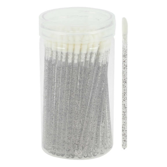 Unique Bargains 100 Pcs Disposable Barreled Lip Brush for Vacation Black Plastic Flocking