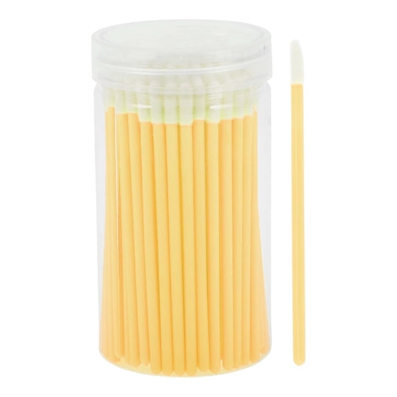 Unique Bargains 100 Pcs Disposable Barreled Solid Rod Lip Brush for Vacation Yellow Plastic Flocking