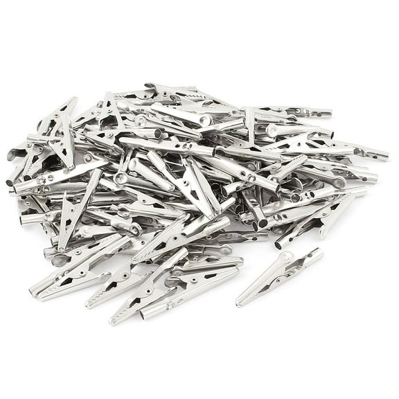 Unique Bargains 100 Pcs Electric Test Crocodile Alligator Clips Clamps Silver Tone