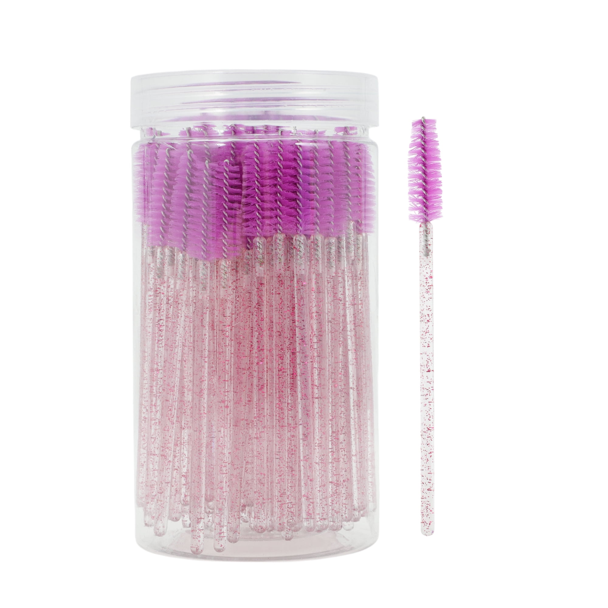 Unique Bargains 100 Pcs Portable Eyelash Brush with Protective Case for Vacation Fuchsia
