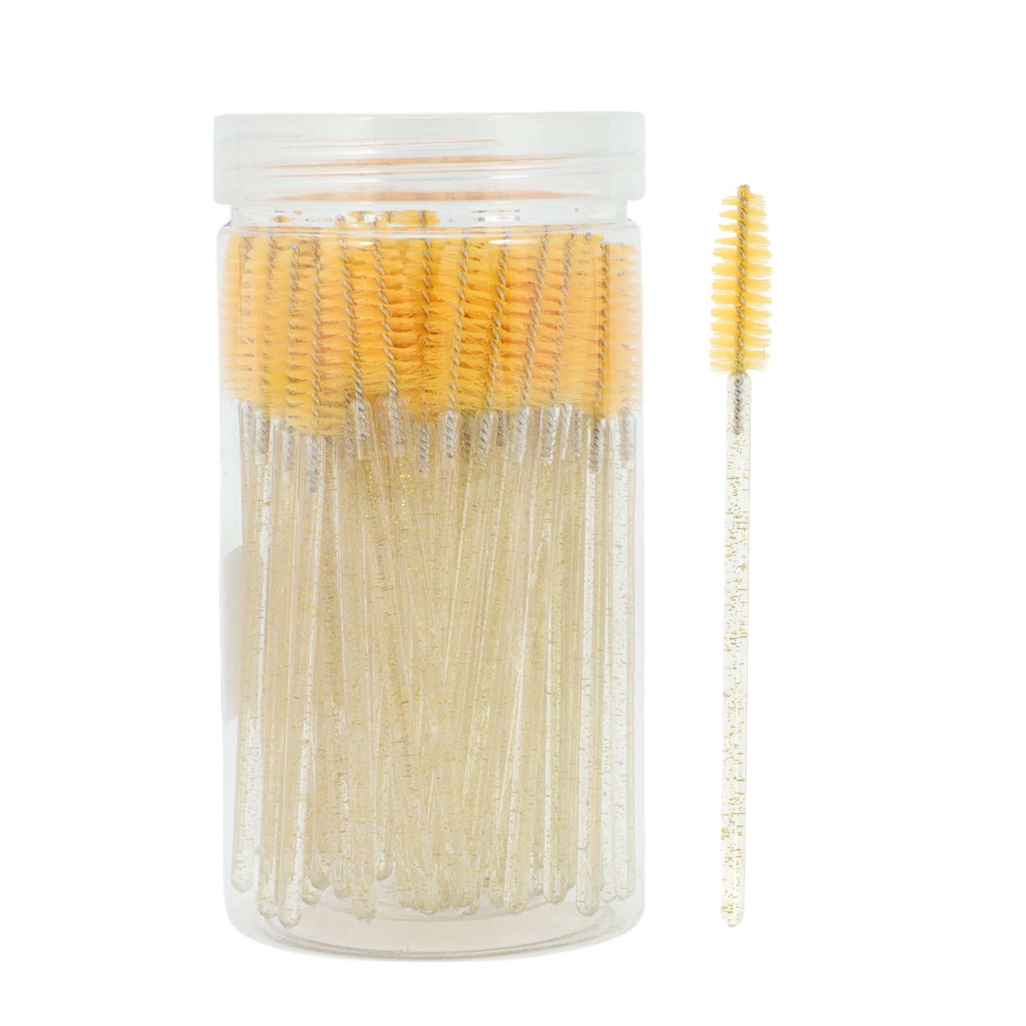 Unique Bargains 100 Pcs Portable Eyelash Brush with Protective Case for Vacation Yellow