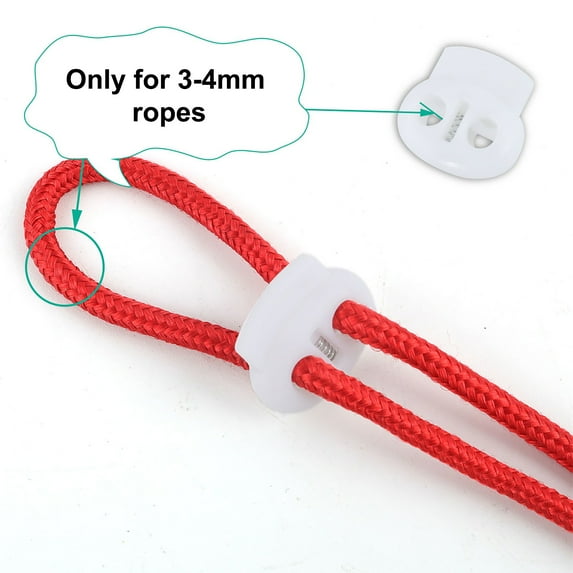 Unique Bargains 100 Pcs Spring Cord Locks Plastic End Fastener Double Holes Clip Rope Toggle Stoppers Sliders, White
