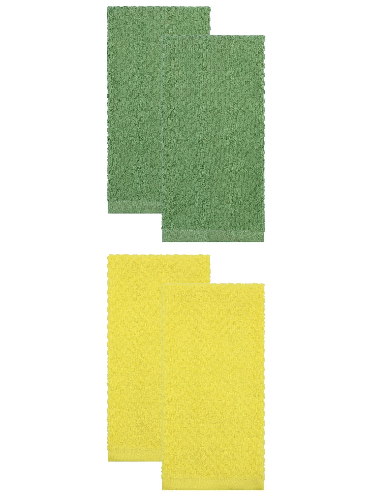 Unique Bargains 100% Pure Cotton Absorbent 4 Pack Kitchen Towels Yellow/Green 25" x 15"