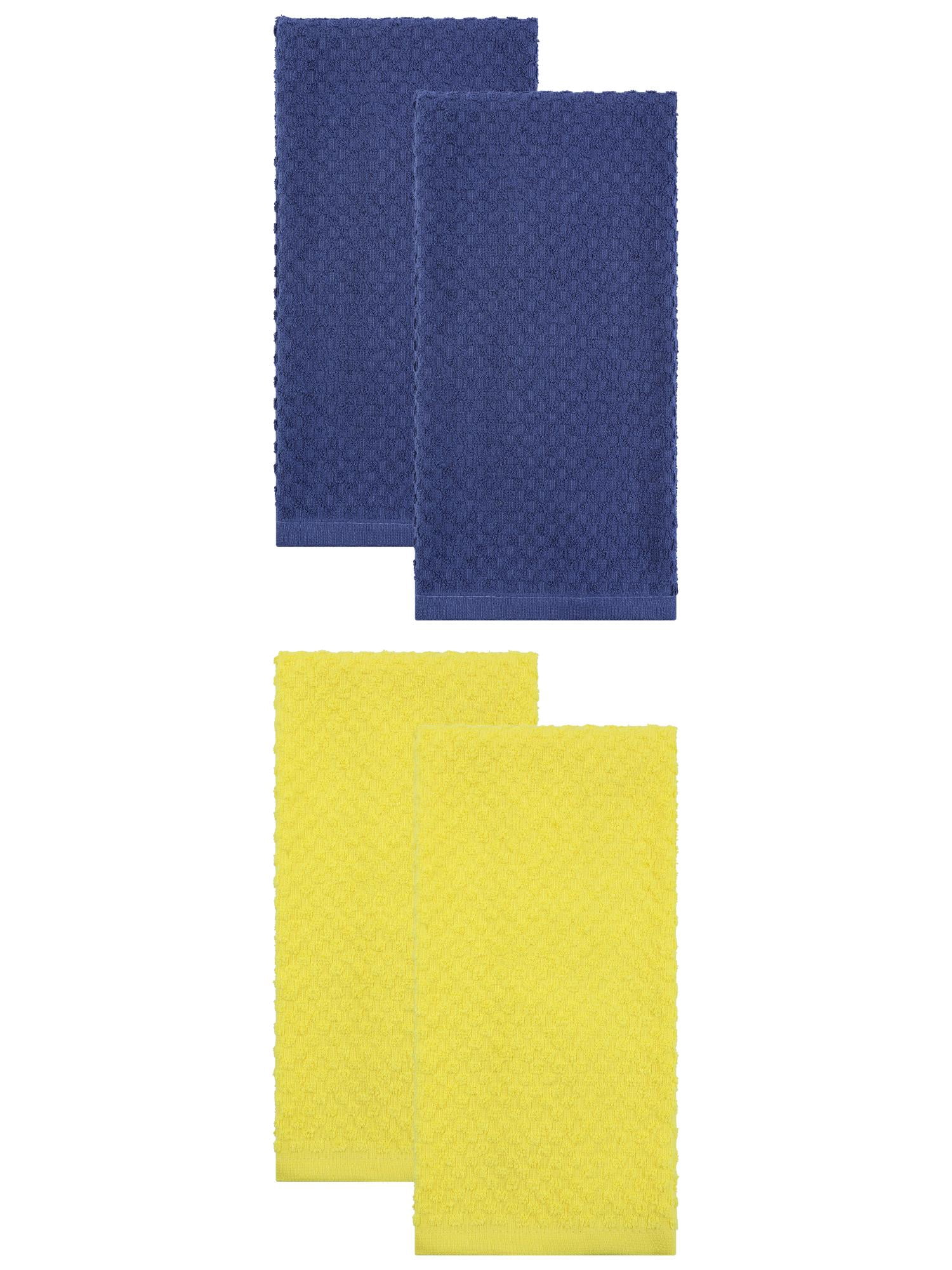 Unique Bargains 100% Pure Cotton Soft Absorbent 4 Pack Kitchen Towel Yellow/Blue 25" x 15"