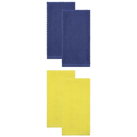 Unique Bargains 100% Pure Cotton Soft Absorbent 4 Pack Kitchen Towel Yellow/Blue 25" x 15"