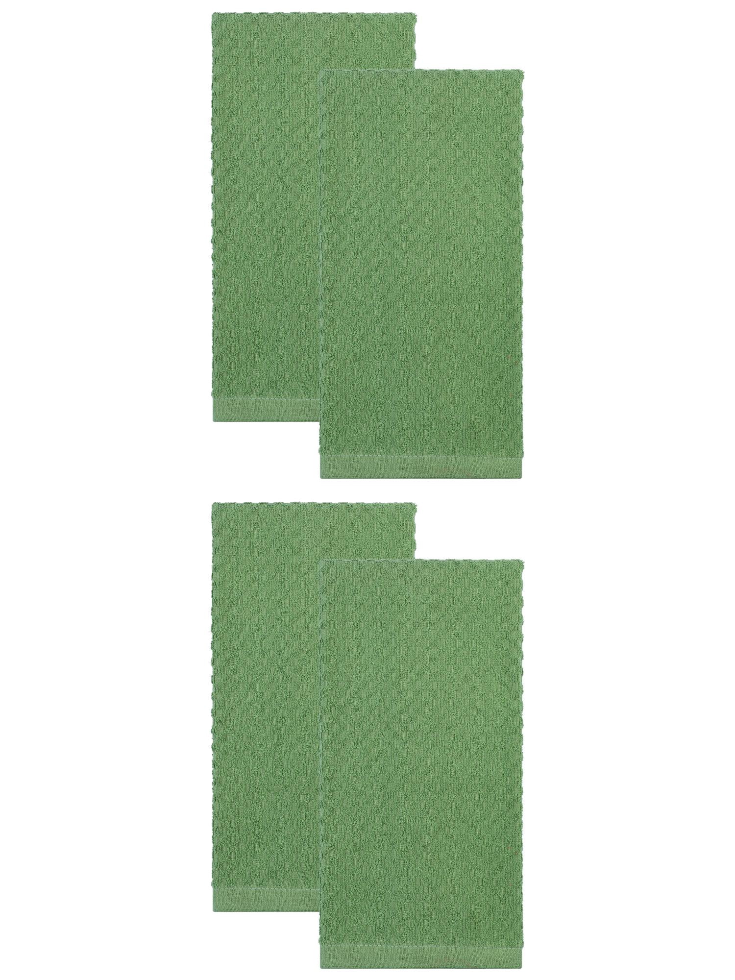 Unique Bargains 100% Pure Cotton Soft Absorbent 4 Pack Kitchen Towels Green 25" x 15"
