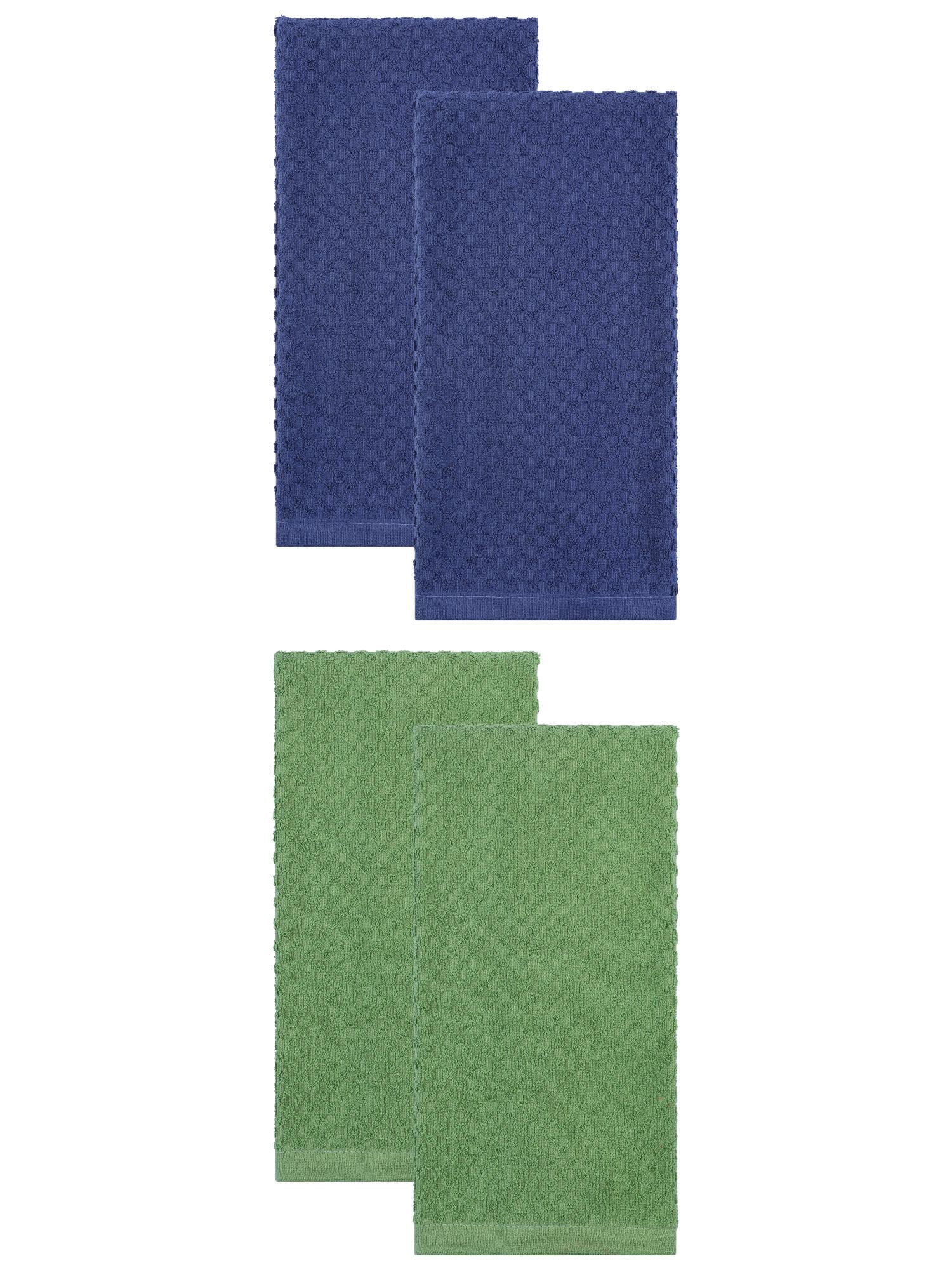 Unique Bargains 100% Pure Cotton Soft Absorbent 4 Pack Kitchen Towels Green/Blue 25" x 15"