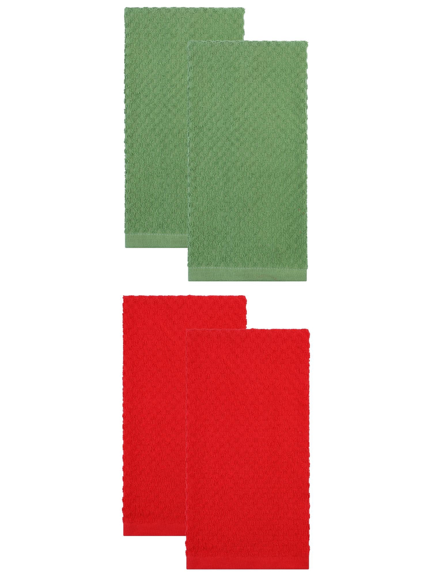 Unique Bargains 100% Pure Cotton Soft Absorbent 4 Pack Kitchen Towels Red/Green 25" x 15"
