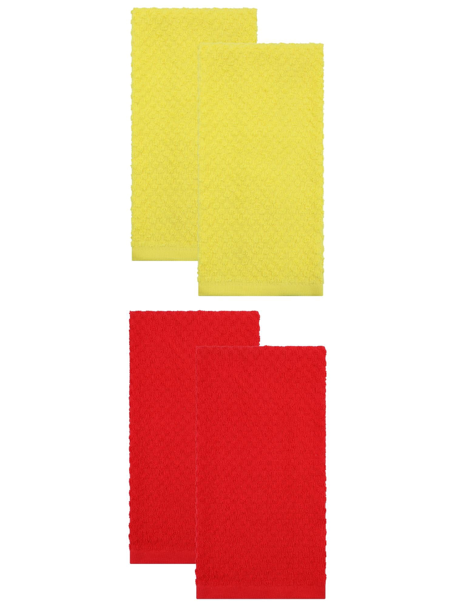 Unique Bargains 100% Pure Cotton Soft Absorbent 4 Pack Kitchen Towels Red/Yellow 25" x 15"