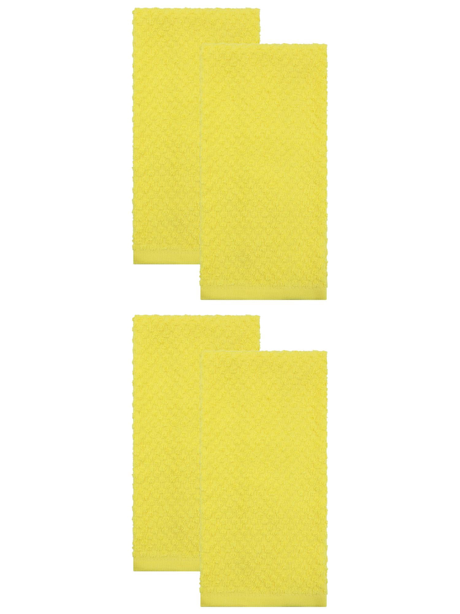 Unique Bargains 100% Pure Cotton Soft Absorbent 4 Pack Kitchen Towels Yellow 25" x 15"